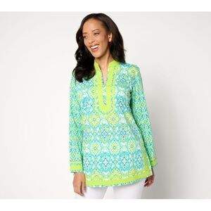 Bellisima by Kim Gravel Women's Top Sz S Boutique Ribbon Trim Tunic Blue A672181